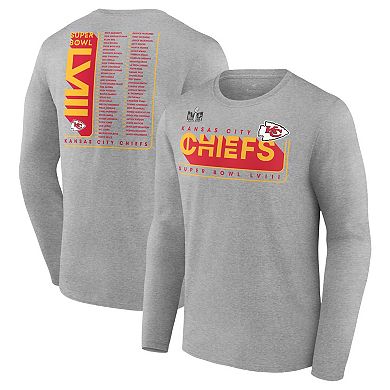 Men's Fanatics Branded Heather Charcoal Kansas City Chiefs Super Bowl LVIII Roster Long Sleeve T-Shirt