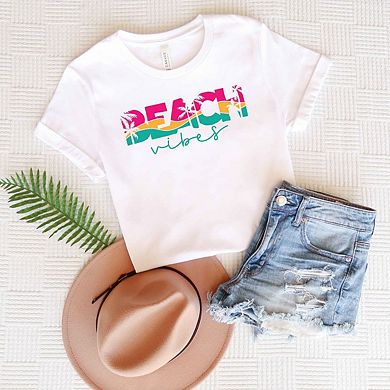 Beach Vibes Colorful Palm Trees Short Sleeve Graphic Tee