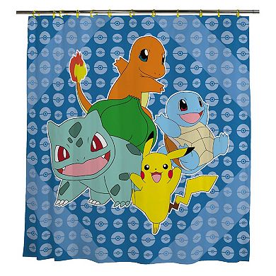 Pokemon Pikachu & First Gen Starters Printed Shower Curtain