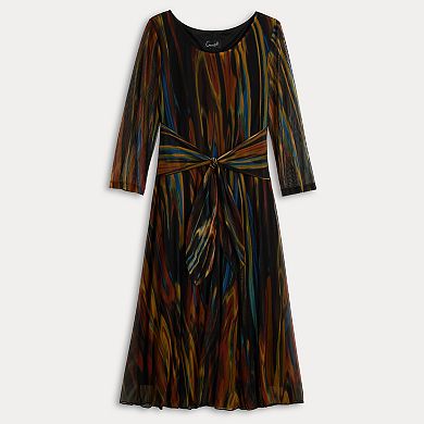Women's Connected Apparel Tie Front Printed Mesh Dress