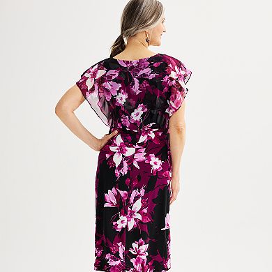 Women's Connected Apparel Printed Sheer Overlay Bib Dress