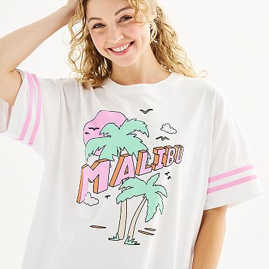 Juniors' Malibu Short Sleeve Oversized Graphic Tee