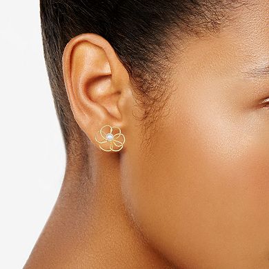 Ella Shea Gold Tone Flower Simulated Pearl Stud Earrings