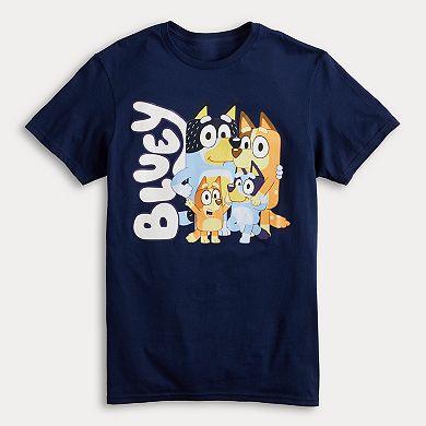Keep your favorite cartoon dog close with this fun Men's Bluey & Friends Family Portrait Short Sleeve Graphic Tee.