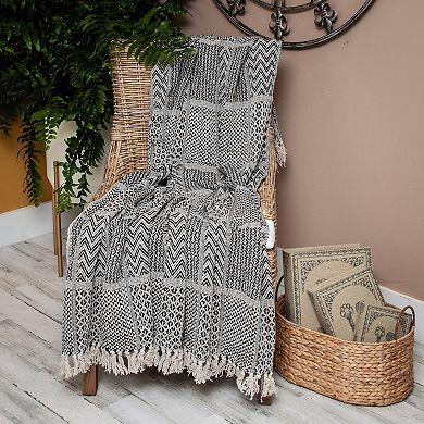 Beige and Black Transitional Woven Handloom Throw Blanket 52" x 67"