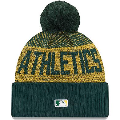 Men's New Era Green Oakland Athletics Authentic Collection Sport Cuffed Knit Hat with Pom