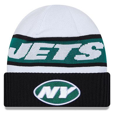 Men's New Era  White/Black New York Jets 2023 Sideline Tech Cuffed Knit Hat