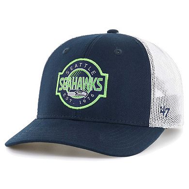 Youth '47 Navy/White Seattle Seahawks Scramble Adjustable Trucker Hat