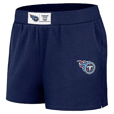 Women's WEAR by Erin Andrews Navy Tennessee Titans Waffle Knit Long Sleeve T-Shirt & Shorts Lounge Set