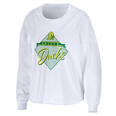 Women's WEAR by Erin Andrews White Oregon Ducks Diamond Long Sleeve Cropped T-Shirt