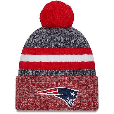 Men's New Era  Navy/Red New England Patriots 2023 Sideline Sport Cuffed Pom Knit Hat