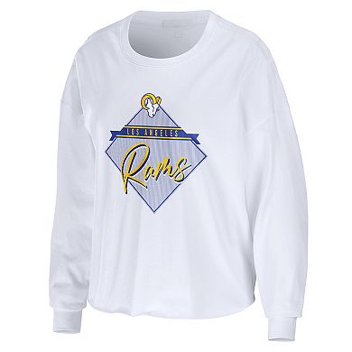 Women's WEAR by Erin Andrews White Los Angeles Rams Domestic Cropped Long Sleeve T-Shirt