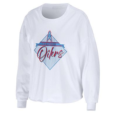 Women's WEAR by Erin Andrews White Houston Oilers Gridiron Classics Domestic Cropped Long Sleeve T-Shirt