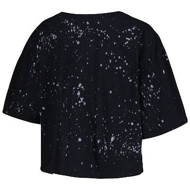 Women's Majestic Threads Black Arizona Cardinals Bleach Splatter Notch Neck Crop T-Shirt