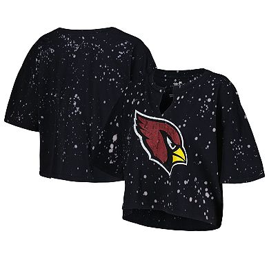 Women's Majestic Threads Black Arizona Cardinals Bleach Splatter Notch Neck Crop T-Shirt