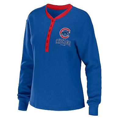 Women's WEAR by Erin Andrews Royal Chicago Cubs Waffle Henley Long Sleeve T-Shirt