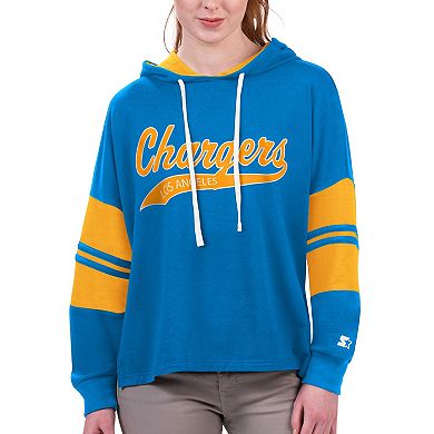 Women's Starter Powder Blue Los Angeles Chargers Bump And Run Long Sleeve Hoodie T-Shirt
