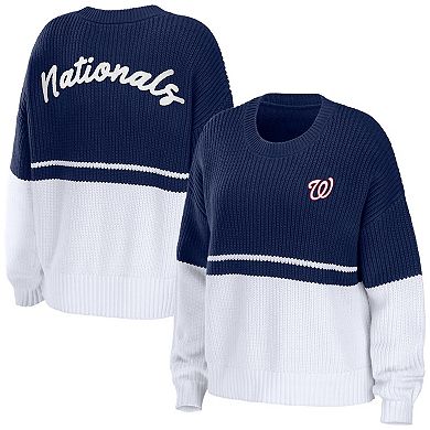 Women's WEAR by Erin Andrews Navy/White Washington Nationals Chunky Pullover Sweatshirt