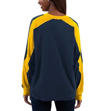 Women's G-III 4Her by Carl Banks Navy/Gold West Virginia Mountaineers Smash Oversized Long Sleeve T-Shirt