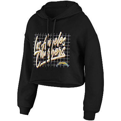 Women's WEAR by Erin Andrews Black Los Angeles Chargers Domestic Cropped Pullover Hoodie