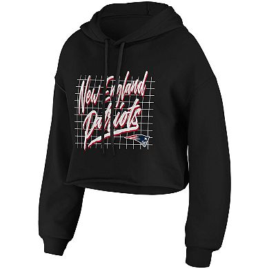 Women's WEAR by Erin Andrews Black New England Patriots Domestic Cropped Pullover Hoodie