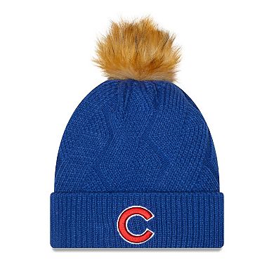 Women's New Era Royal Chicago Cubs Snowy Cuffed Knit Hat with Pom