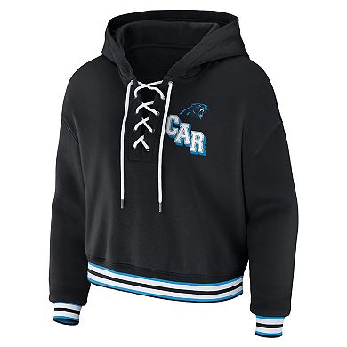 Women's WEAR by Erin Andrews Black Carolina Panthers Lace-Up Pullover Hoodie