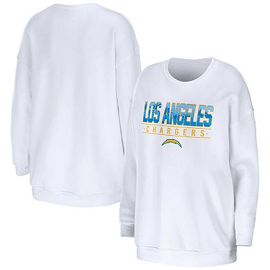 Women's WEAR by Erin Andrews White Los Angeles Chargers Domestic Pullover Sweatshirt