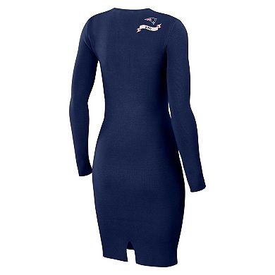 Women's WEAR by Erin Andrews Navy New England Patriots Lace Up Long Sleeve Dress