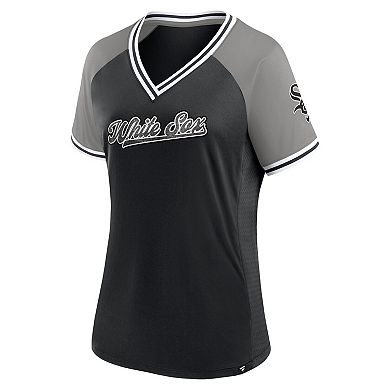 Women's Fanatics Branded Black Chicago White Sox Glitz & Glam League Diva Raglan V-Neck T-Shirt