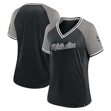 Women's Fanatics Branded Black Chicago White Sox Glitz & Glam League Diva Raglan V-Neck T-Shirt