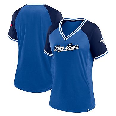 Women's Fanatics Branded Royal Toronto Blue Jays Glitz & Glam League Diva Raglan V-Neck T-Shirt