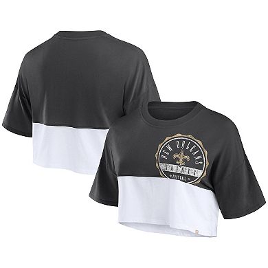 Women's Fanatics Black/White New Orleans Saints Boxy Color Split Cropped T-Shirt