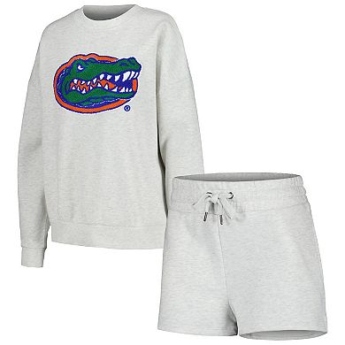 Women's Gameday Couture Ash Florida Gators Team Effort Pullover Sweatshirt & Shorts Sleep Set
