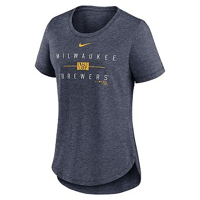 Women's Nike Heather Navy Milwaukee Brewers Knockout Team Stack Tri-Blend T-Shirt