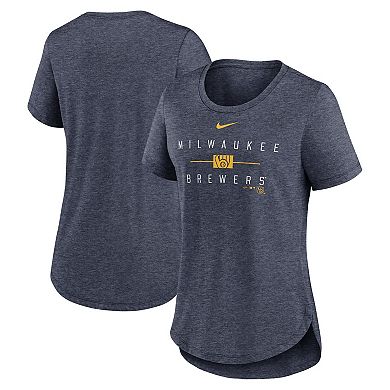 Women's Nike Heather Navy Milwaukee Brewers Knockout Team Stack Tri-Blend T-Shirt