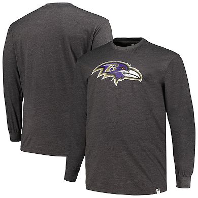 Men's Profile  Heather Charcoal Baltimore Ravens Big & Tall Throwback Long Sleeve T-Shirt