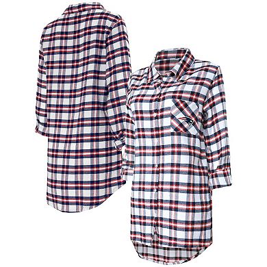 Women's Concepts Sport Navy New England Patriots Sienna Plaid Full-Button Long Sleeve Nightshirt