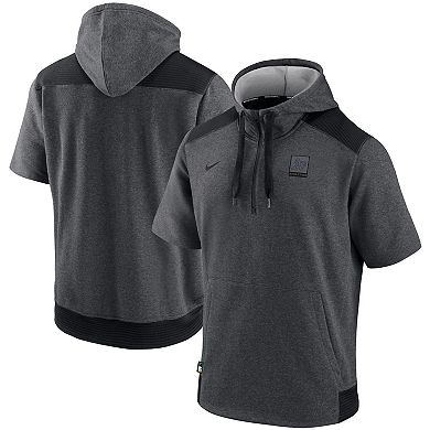 Men's Nike Heathered Charcoal/Black Oakland Athletics Authentic Collection Dry Flux Performance Quarter-Zip Short Sleeve Hoodie
