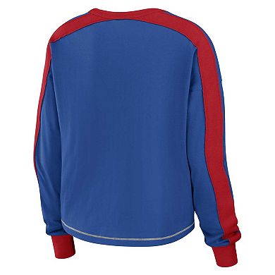 Women's WEAR by Erin Andrews Royal/Red Buffalo Bills Color Block Modest Crop Long Sleeve T-Shirt