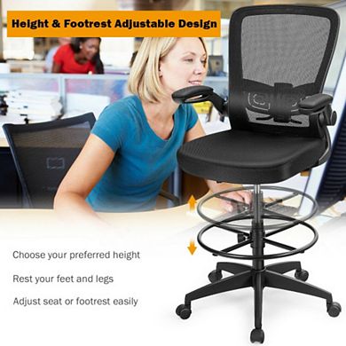 Height Adjustable Drafting Chair with Flip Up Arms