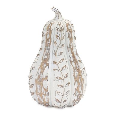 White Washed Wood Design Pumpkin With Leaf Pattern (set Of 3)