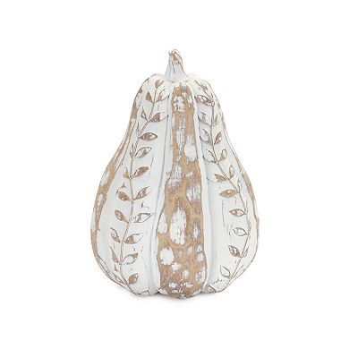 White Washed Wood Design Pumpkin With Leaf Pattern (set Of 3)