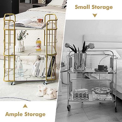 Gold Rolling Bar Cart with Sturdy Steel Frame