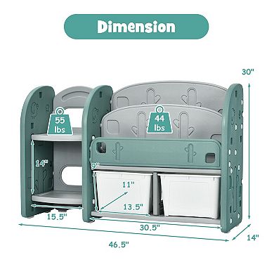 Kids Toy Storage Organizer with 2-Tier Bookshelf and Plastic Bins