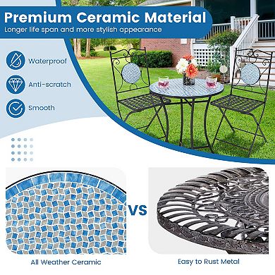 3 Pieces Patio Bistro Set Outdoor Furniture Mosaic Table Chairs