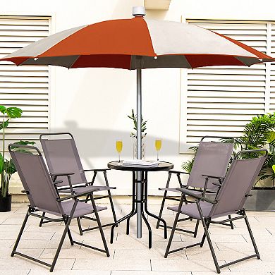 Set of 2 Outdoor Folding Sling Chairs with Armrest and Backrest-Grey