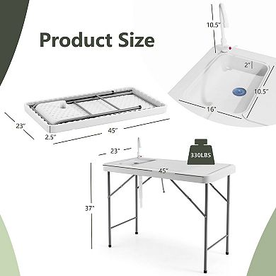 Folding Fish Cleaning Table with Sink and Faucet for Dock Picnic