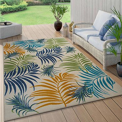 World Rug Gallery Contemporary Multicolor Palm Leaves Flatweave Indoor / Outdoor Area Rug