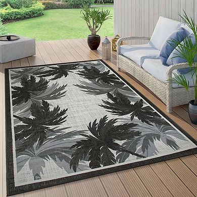 World Rug Gallery Tropical Palm Tree Border Flatweave Indoor / Outdoor Area Rug